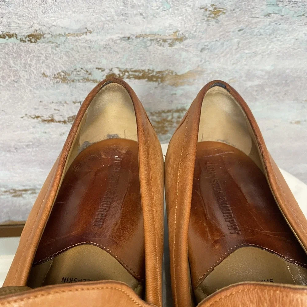 Johnston & Murphy Shoes Mens Size 11.5 Brown Leather Slip On Loafers 20-8470